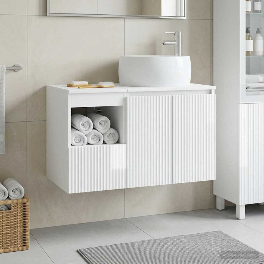 vidaXL Badkamermeubelset 2 st Hoogglans Wit Bewerkt hout vidaXL Badkamermeubelset 2 st Hoogglans Wit Bewerkt hout afbeelding 1