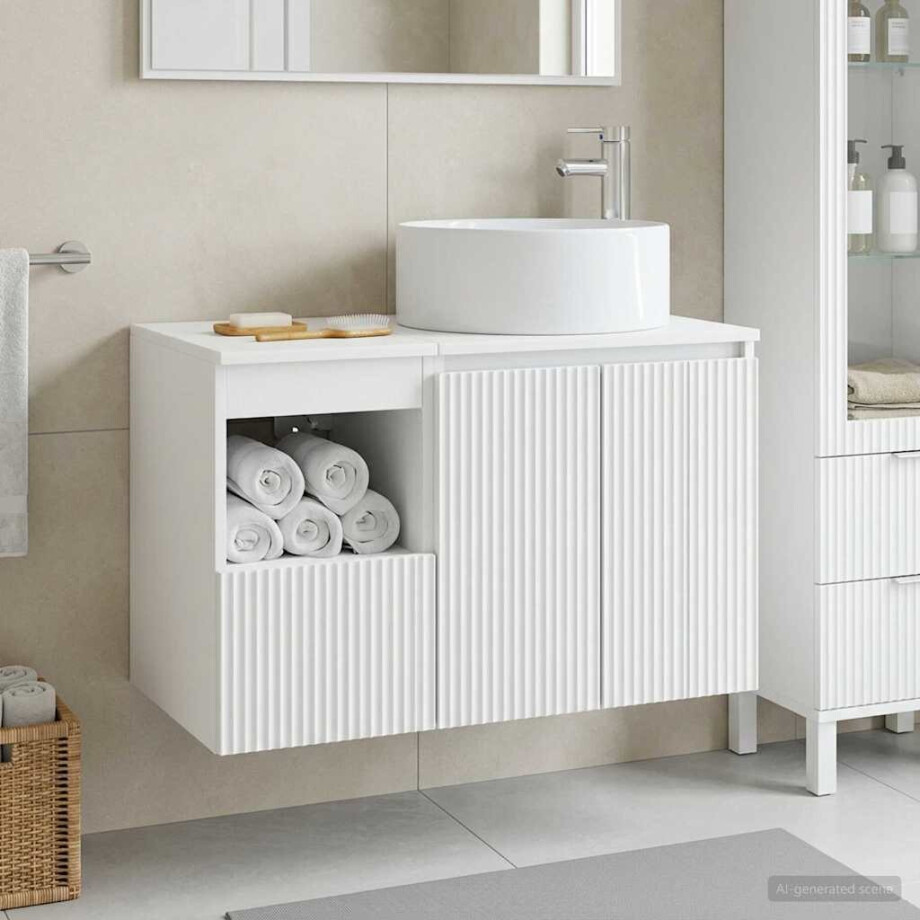 vidaXL Badkamermeubelset 2 st Wit Bewerkt hout vidaXL Badkamermeubelset 2 st Wit Bewerkt hout afbeelding 1