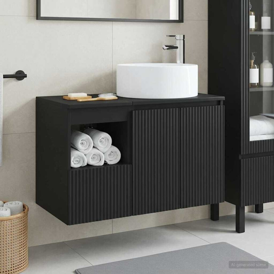 vidaXL Badkamermeubelset 2 st Zwart Bewerkt hout afbeelding 1