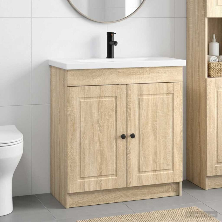 vidaXL Badkamermeubelset Sonoma Eiken 56 x 37,5 x 81 cm Bewerkt hout afbeelding 1