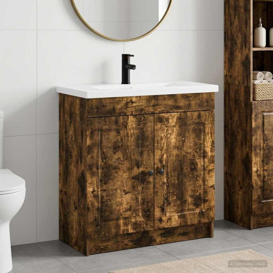 vidaXL Badkamermeubelset Gerookt eiken 56 x 37,5 x 81 cm Bewerkt hout afbeelding 1