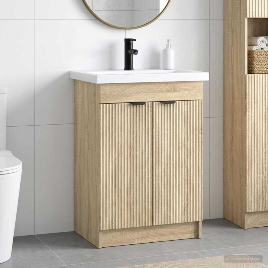 vidaXL Badkamermeubelset Sonoma Eiken 56 x 37,5 x 81 cm Bewerkt hout afbeelding 1