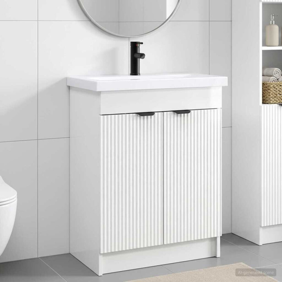 vidaXL Badkamermeubelset Hoogglans Wit 56 x 37,5 x 81 cm Bewerkt hout afbeelding 1