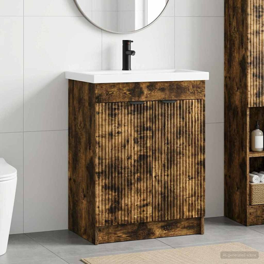 vidaXL Badkamermeubelset Gerookt eiken 56 x 37,5 x 81 cm Bewerkt hout afbeelding 1