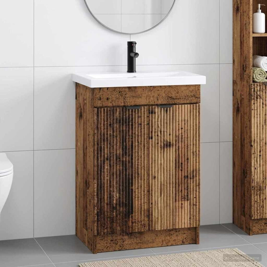 vidaXL Badkamermeubelset Oud hout 56 x 37,5 x 81 cm Bewerkt hout afbeelding 1