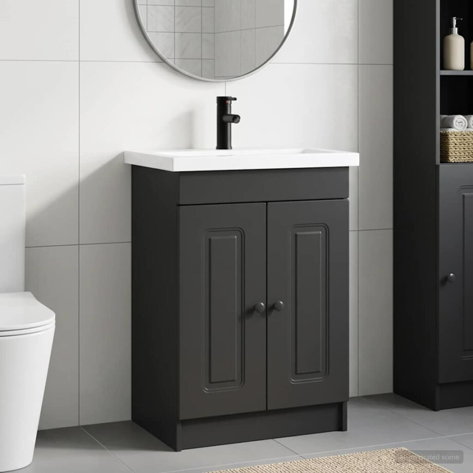 vidaXL Badkamermeubelset Zwart 56 x 37,5 x 81 cm Bewerkt hout afbeelding 1