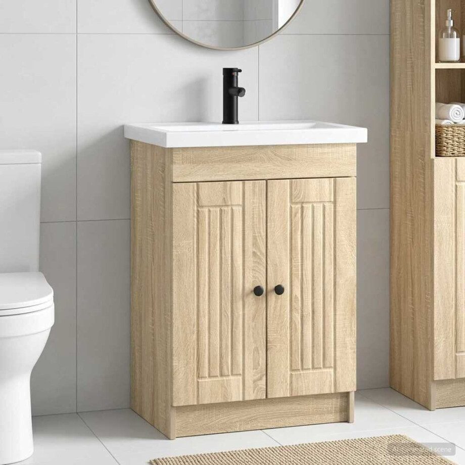 vidaXL Badkamermeubelset Sonoma Eiken 56 x 37,5 x 81 cm Bewerkt hout afbeelding 1