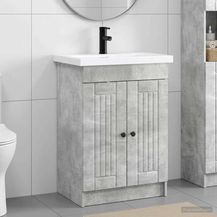 vidaXL Badkamermeubelset Betongrijs 56 x 37,5 x 81 cm Bewerkt hout afbeelding 1