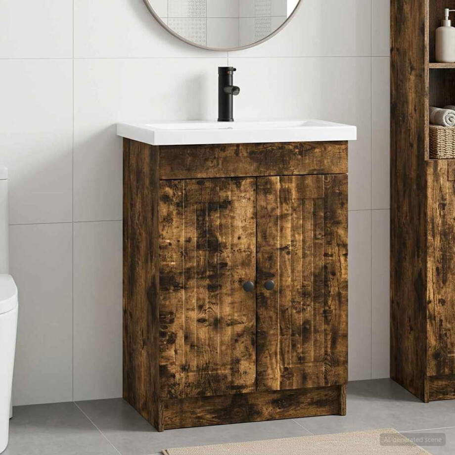 vidaXL Badkamermeubelset Gerookt eiken 56 x 37,5 x 81 cm Bewerkt hout afbeelding 1