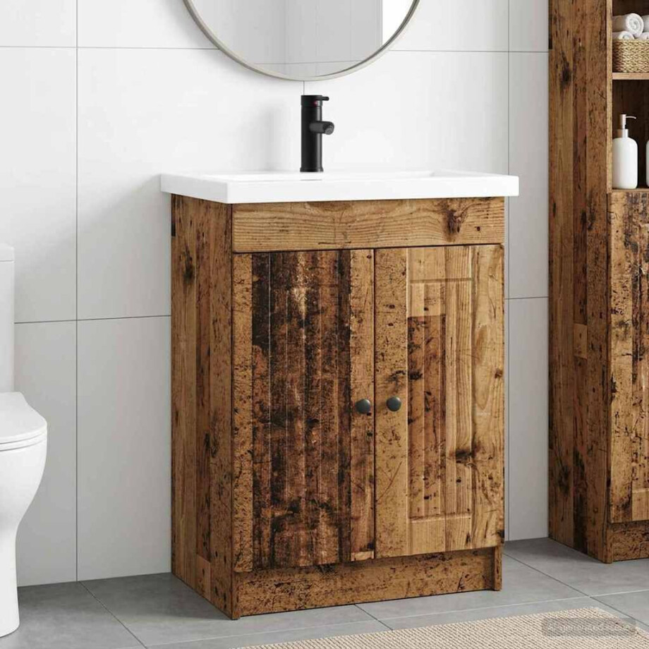 vidaXL Badkamermeubelset Oud hout 56 x 37,5 x 81 cm Bewerkt hout afbeelding 1