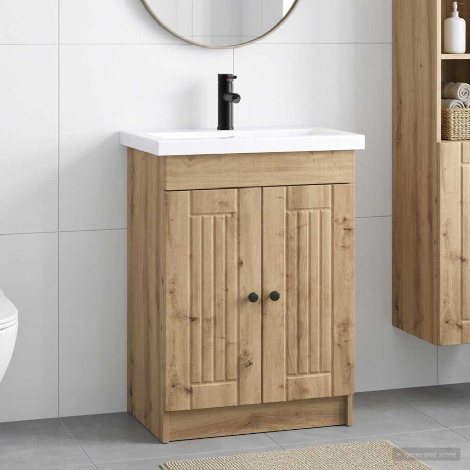 vidaXL Badkamermeubelset Artisanaal eiken 56 x 37,5 x 81 cm afbeelding 1