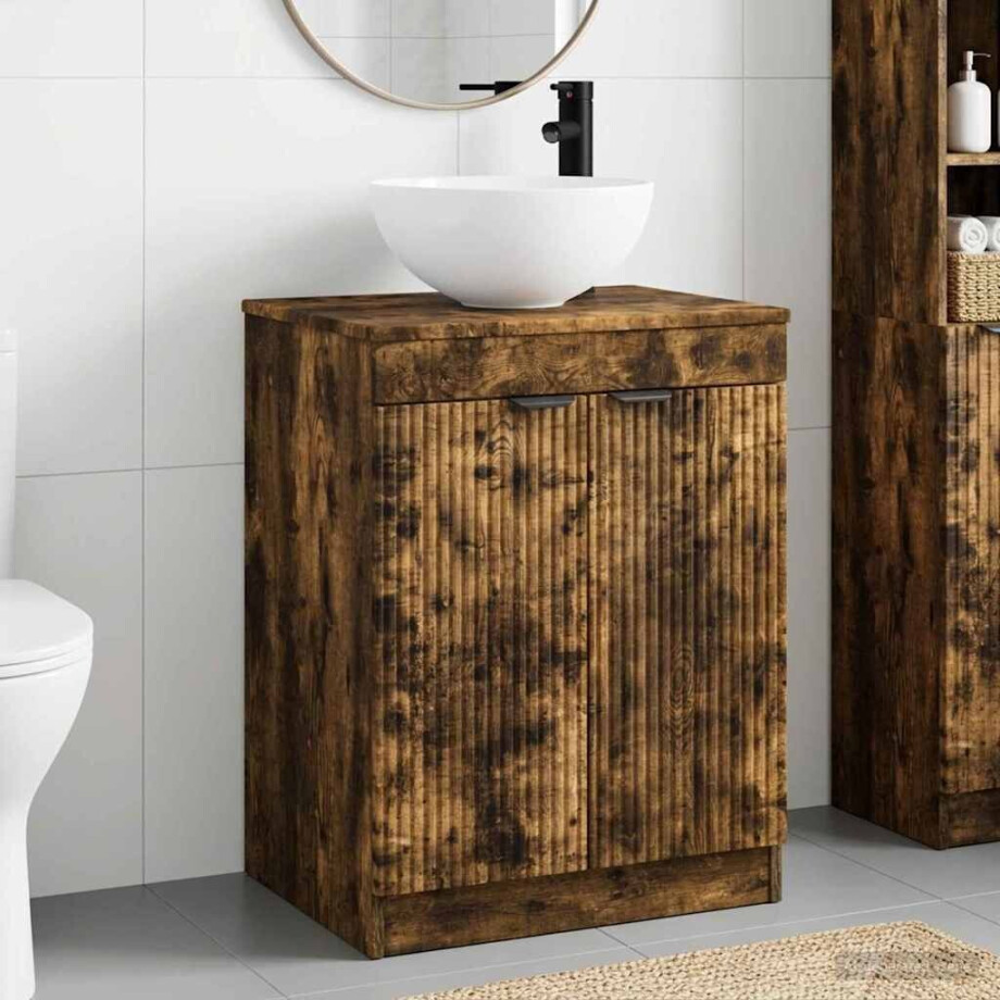 vidaXL Badkamermeubelset Gerookt eiken Bewerkt hout vidaXL Badkamermeubelset Gerookt eiken Bewerkt hout afbeelding 1