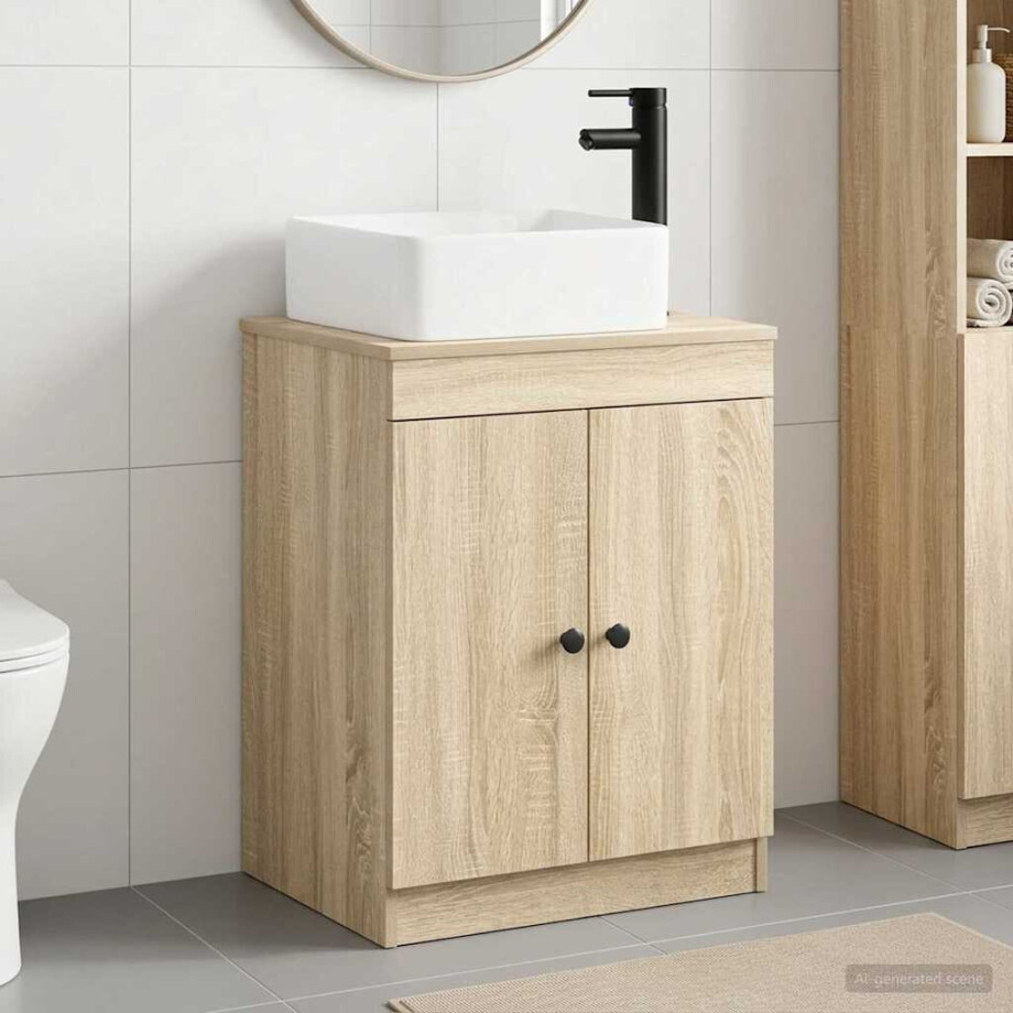 vidaXL Badkamermeubelset Sonoma Eiken Bewerkt hout vidaXL Badkamermeubelset Sonoma Eiken Bewerkt hout afbeelding 1