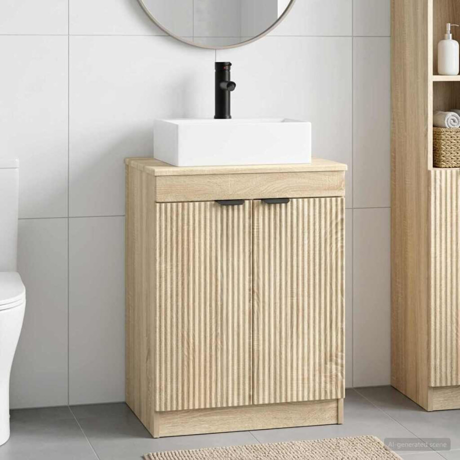 vidaXL Badkamermeubelset Sonoma Eiken Bewerkt hout vidaXL Badkamermeubelset Sonoma Eiken Bewerkt hout afbeelding 1
