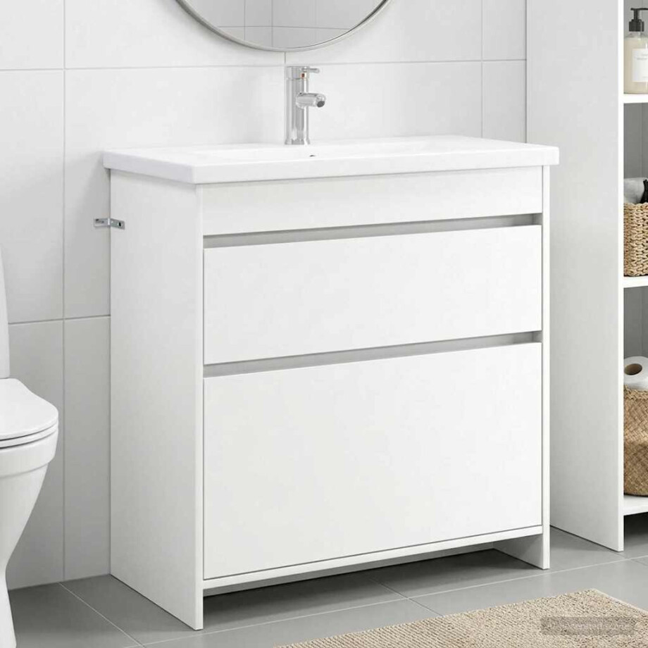 vidaXL Badkamermeubelset Wit 81 x 40 x 84,5 cm Bewerkt hout afbeelding 1
