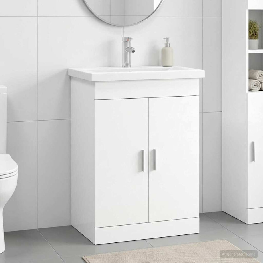 vidaXL Badkamermeubelset Wit 61 x 40 x 84,5 cm Bewerkt hout afbeelding 1