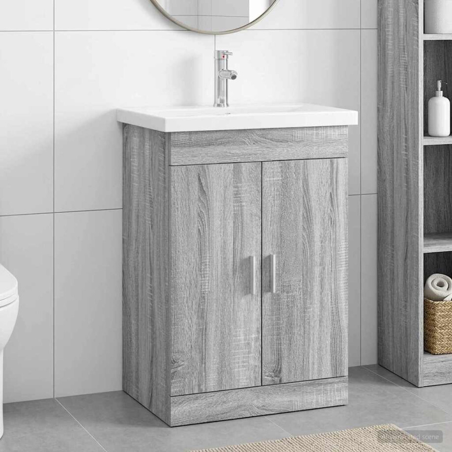 vidaXL Badkamermeubelset Grijs Sonoma 61 x 40 x 84,5 cm Bewerkt hout afbeelding 1