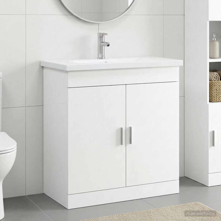 vidaXL Badkamermeubelset Wit 81 x 40 x 84,5 cm Bewerkt hout afbeelding 1