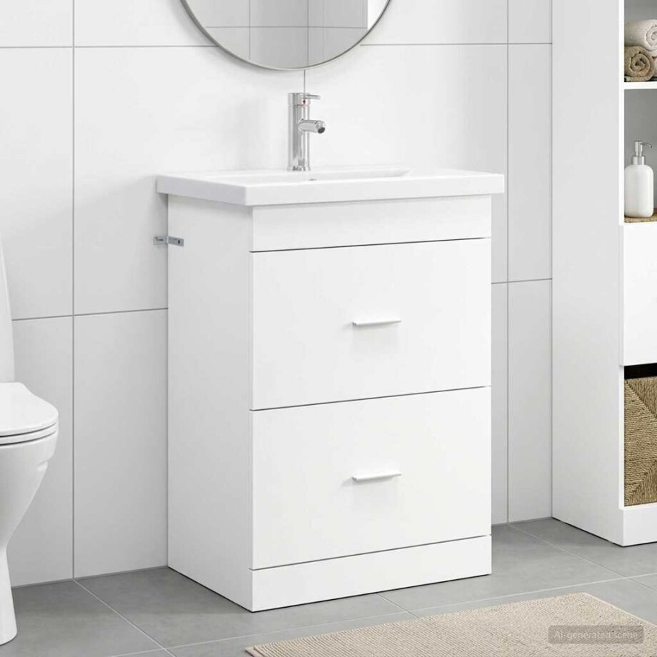 vidaXL Badkamermeubelset Wit 61 x 40 x 84,5 cm Bewerkt hout afbeelding 1