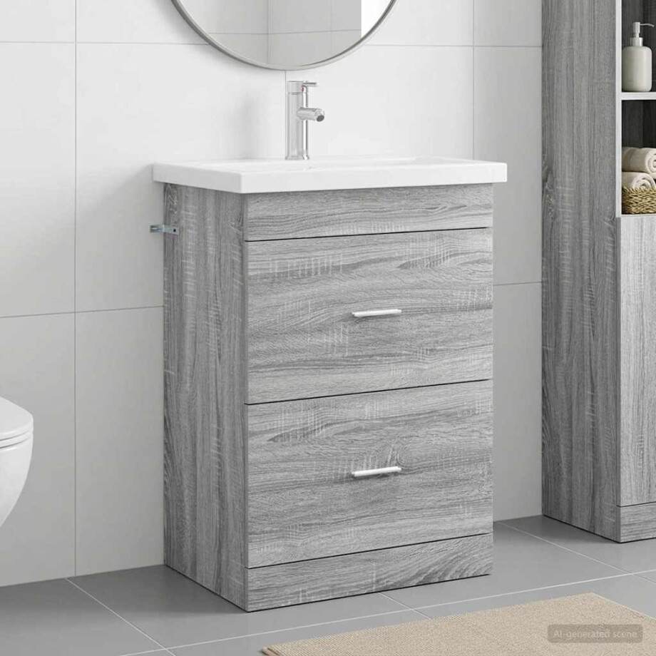 vidaXL Badkamermeubelset Grijs Sonoma 61 x 40 x 84,5 cm Bewerkt hout afbeelding 1