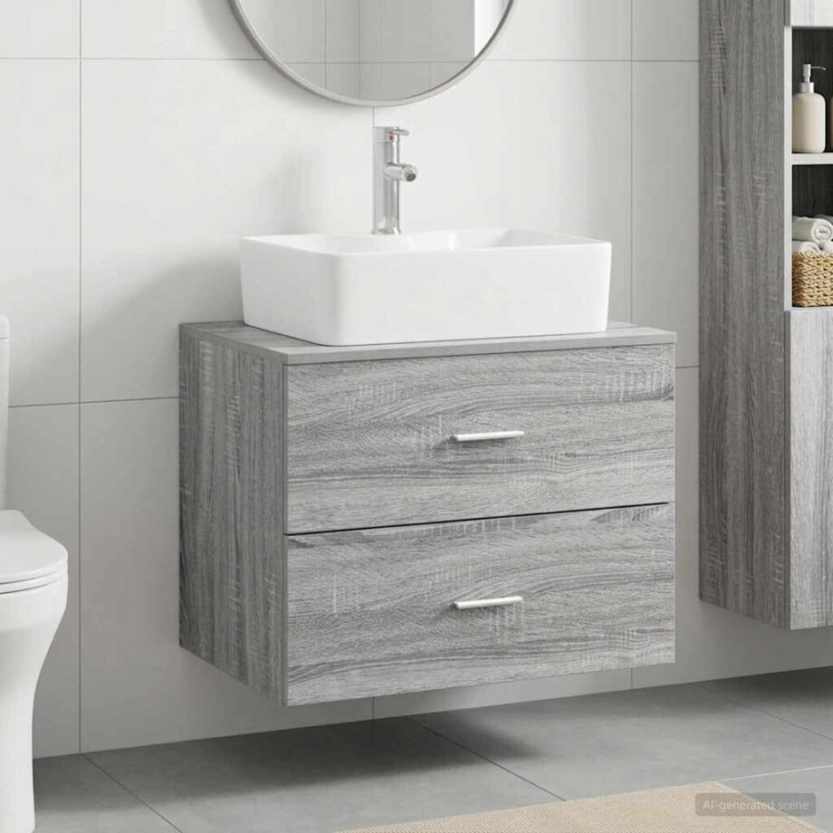 vidaXL Badkamermeubelset Grijs Sonoma Bewerkt hout afbeelding 1