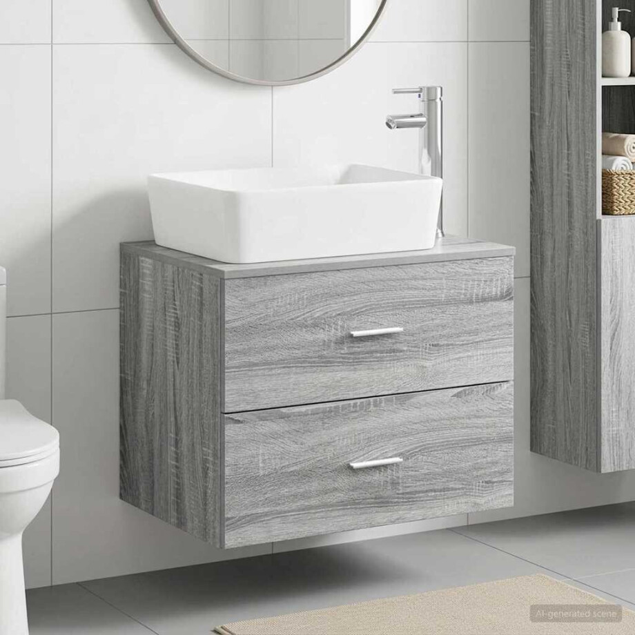 vidaXL Badkamermeubelset Grijs Sonoma Bewerkt hout afbeelding 1