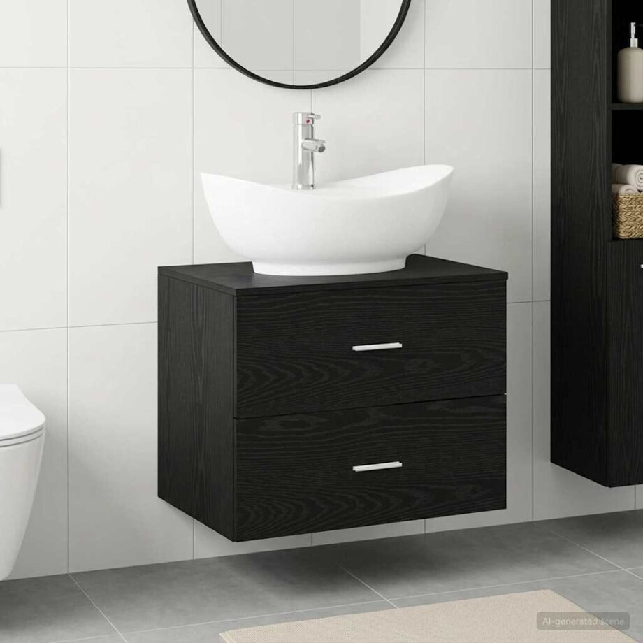 vidaXL Badkamermeubelset Zwart eiken Bewerkt hout afbeelding 1