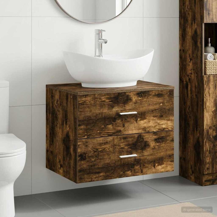 vidaXL Badkamermeubelset Gerookt eiken Bewerkt hout vidaXL Badkamermeubelset Gerookt eiken Bewerkt hout afbeelding 1