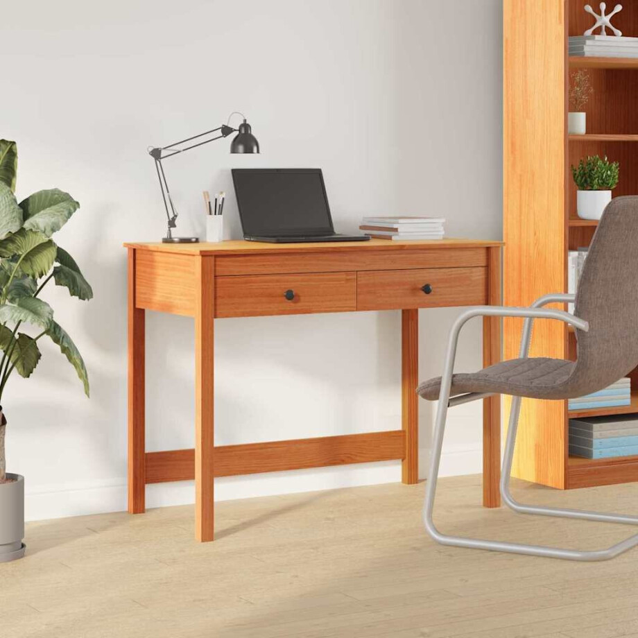 vidaXL Bureau met lade Max Bruin 100 x 50 x 78 cm Massief grenenhout afbeelding 1