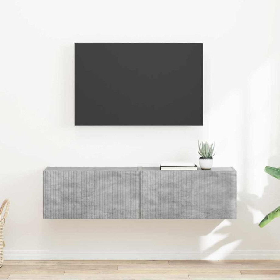 vidaXL TV Wandkast 2 pcs Beton 60 x 31 x 29,5 cm Bewerkt hout afbeelding 1