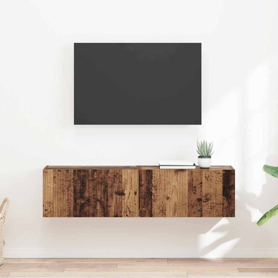 vidaXL TV Wandkast 2 pcs Oud Hout 60 x 31 x 29,5 cm Bewerkt hout vidaXL TV Wandkast 2 pcs Oud Hout 60 x 31 x 29,5 cm Bewerkt hout afbeelding 1