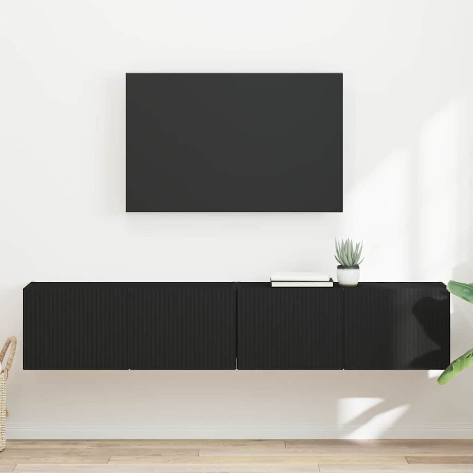vidaXL TV Wandkast 2 pcs Zwart 78,5 x 31 x 29,5 cm Bewerkt hout afbeelding 1