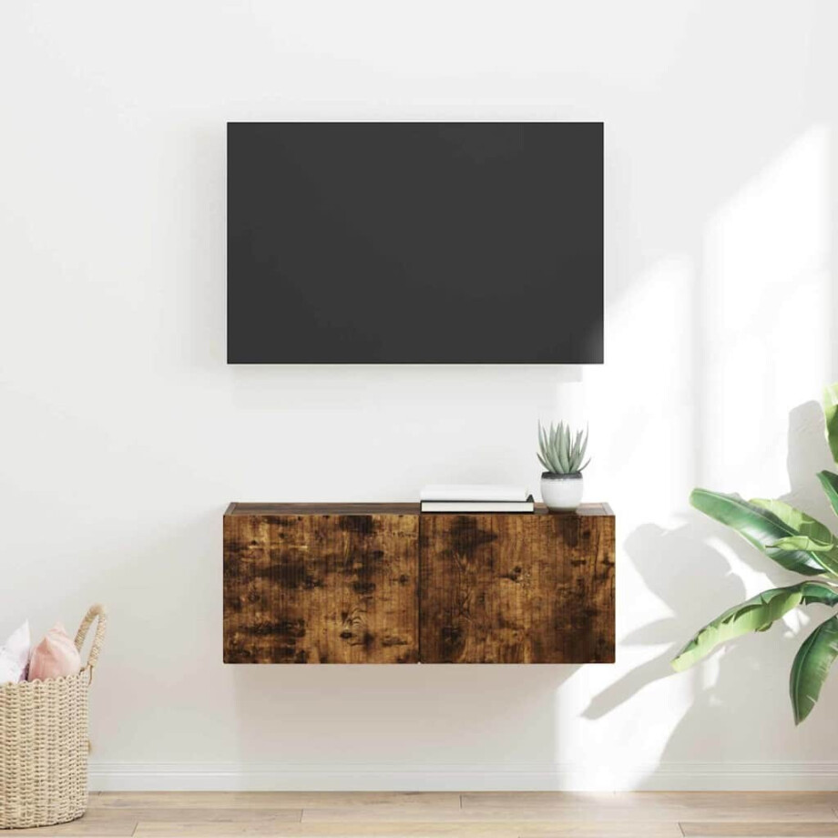vidaXL TV Wandkast Gerookt eiken 78,5 x 31 x 29,5 cm Bewerkt hout afbeelding 1