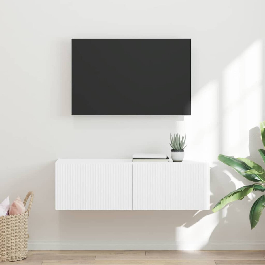 vidaXL TV Wandkast Wandgemonteerd Wit 98 x 31 x 29,5 cm Bewerkt hout afbeelding 1