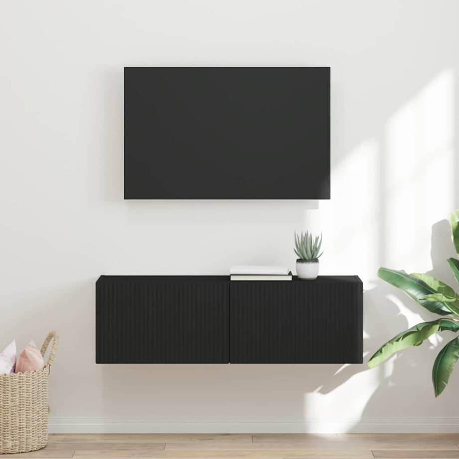 vidaXL TV Wandkast Wandgemonteerd Zwart 98 x 31 x 29,5 cm Bewerkt hout afbeelding 1