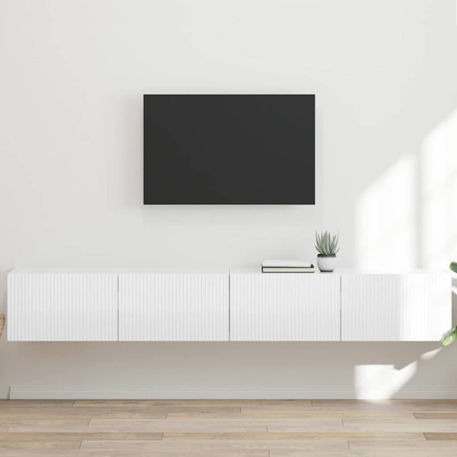 vidaXL TV Wandkast 2 pcs Glanzend Wit 98 x 31 x 29,5 cm Bewerkt hout afbeelding 1