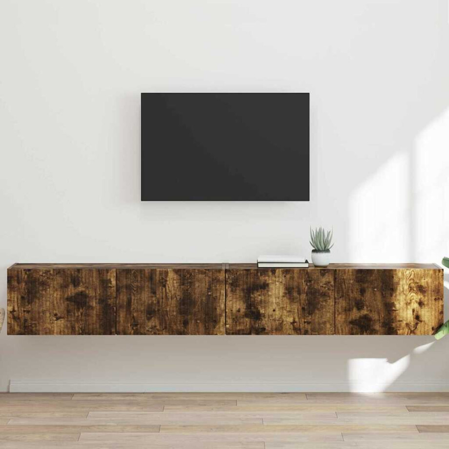 vidaXL TV Wandkast 2 pcs Gerookt eiken 98 x 31 x 29,5 cm Bewerkt hout afbeelding 1