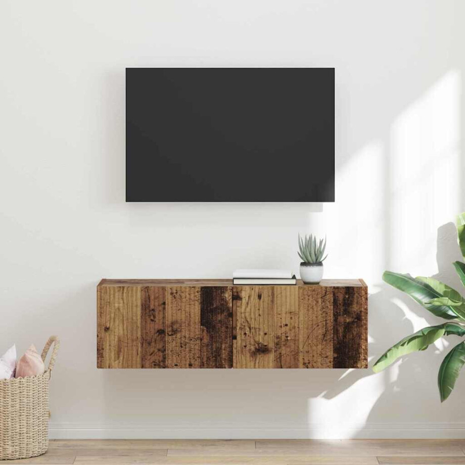 vidaXL TV Wandkast Oud Hout 98 x 31 x 29,5 cm Bewerkt hout afbeelding 1