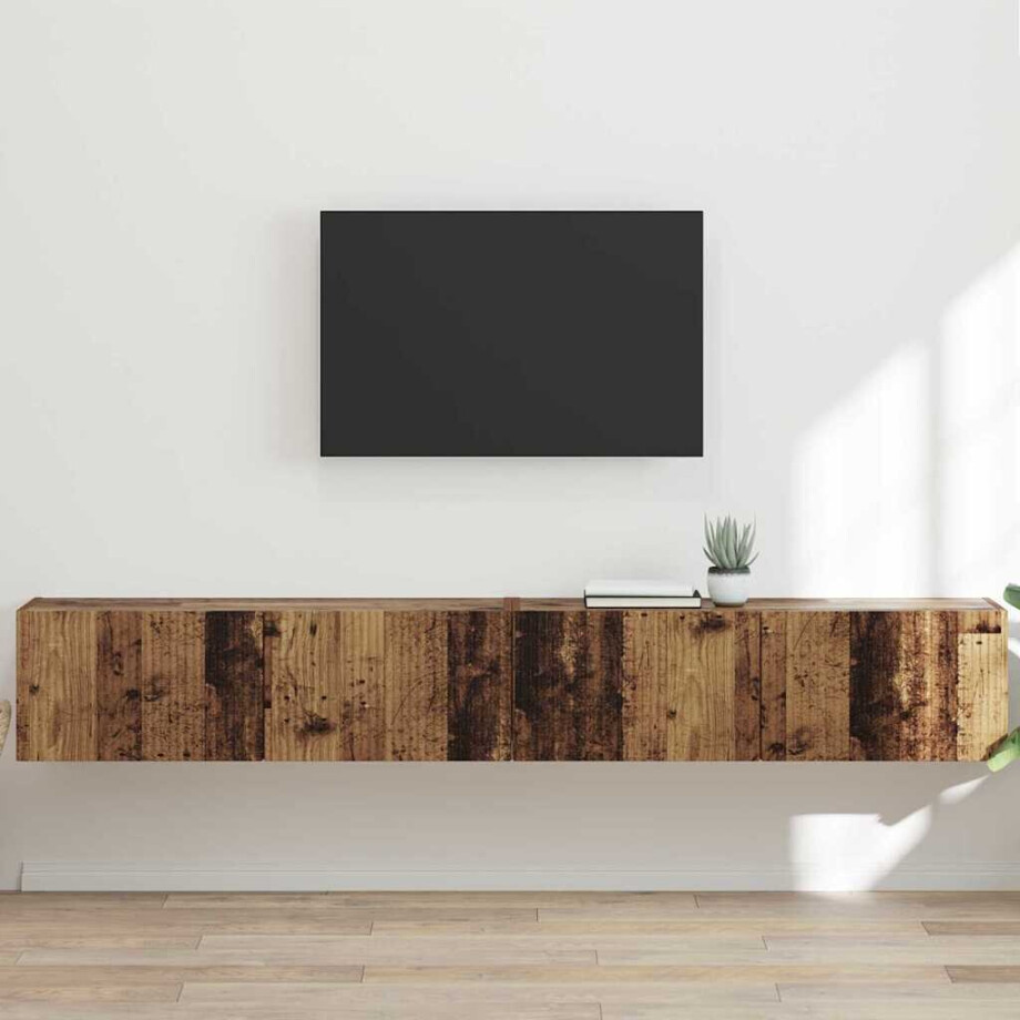 vidaXL TV Wandkast 2 pcs Oud Hout 98 x 31 x 29,5 cm Bewerkt hout afbeelding 1