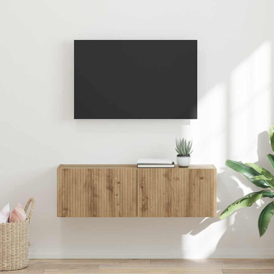 vidaXL TV Wandkast Ambachtelijk eiken 98 x 31 x 29,5 cm Bewerkt hout vidaXL TV Wandkast Ambachtelijk eiken 98 x 31 x 29,5 cm Bewerkt hout afbeelding 1