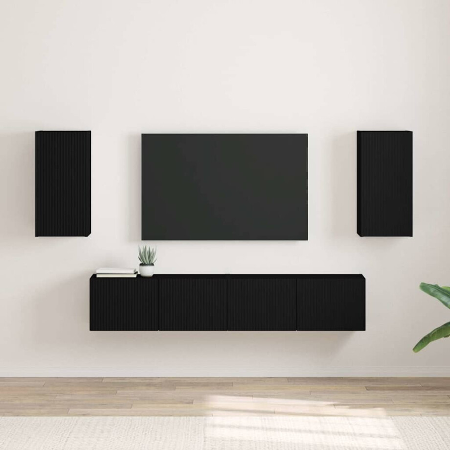 vidaXL TV Wandkast 2 pcs Zwart 30 x 31 x 60 cm Bewerkt hout afbeelding 1