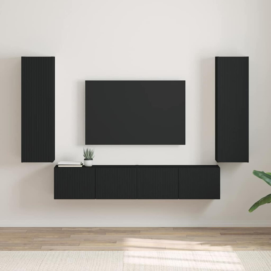 vidaXL TV Wandkast 2 pcs Zwart 30 x 31 x 100 cm Bewerkt hout vidaXL TV Wandkast 2 pcs Zwart 30 x 31 x 100 cm Bewerkt hout afbeelding 1