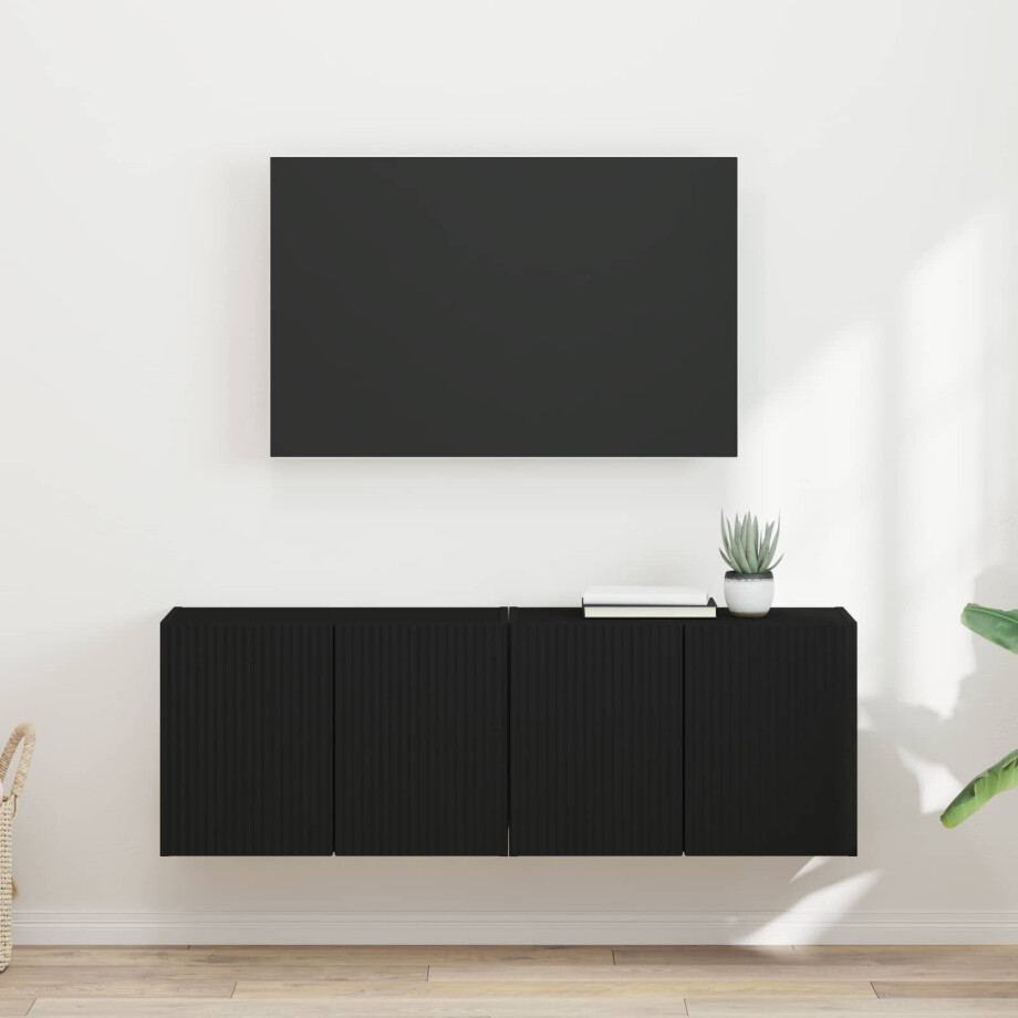vidaXL TV-wandkast 2 pcs Zwart 59,5 x 31 x 40 cm Bewerkt hout vidaXL TV-wandkast 2 pcs Zwart 59,5 x 31 x 40 cm Bewerkt hout afbeelding 1