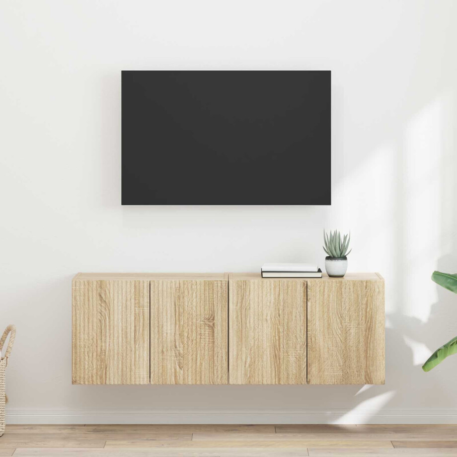 vidaXL TV-wandkast 2 pcs Sonoma Eiken 59,5 x 31 x 40 cm Bewerkt hout afbeelding 1