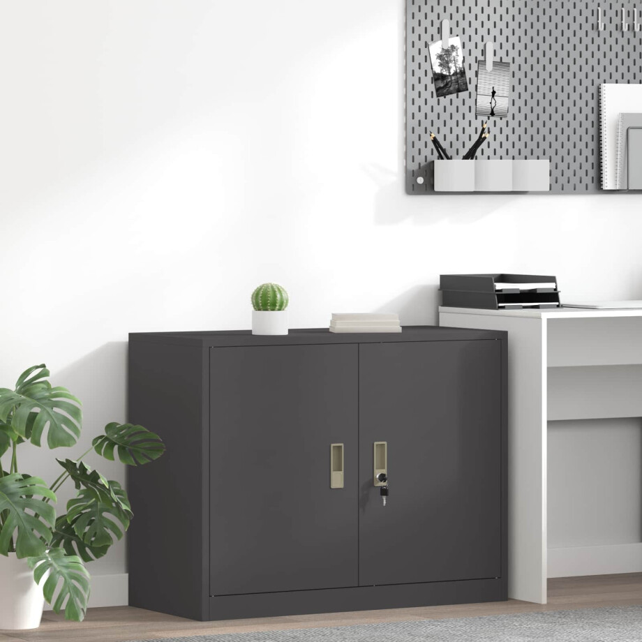 vidaXL Opbergkast Zwart 90 x 40 x 70 cm Staal afbeelding 1