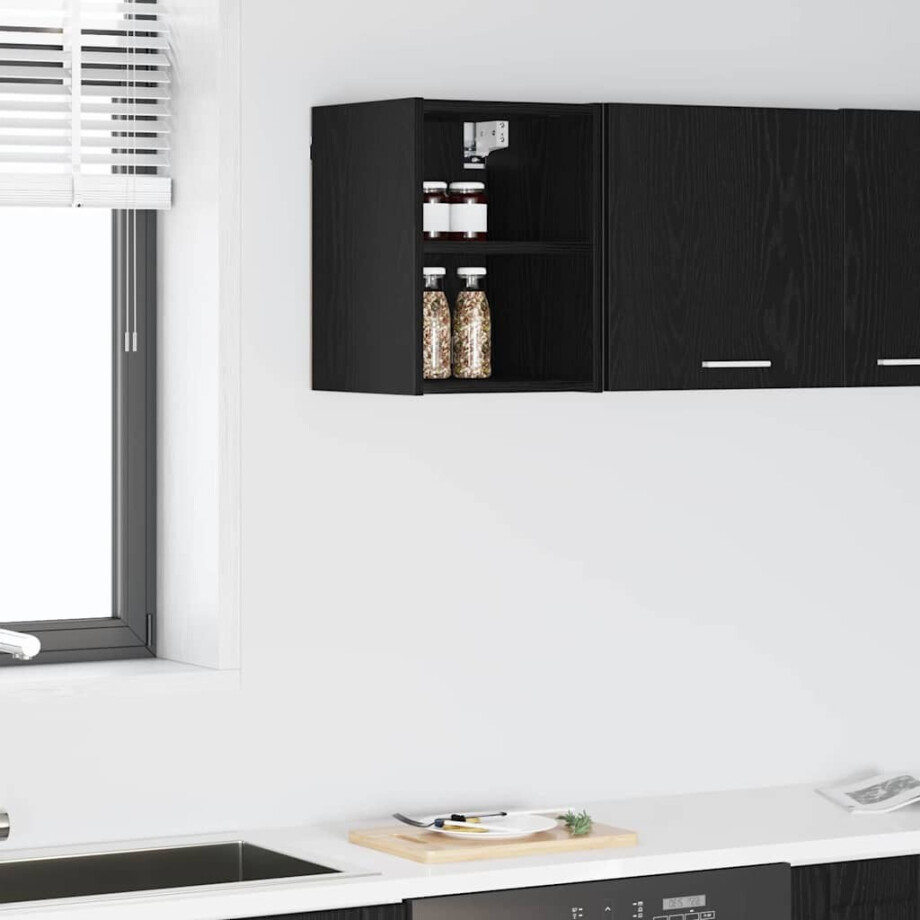vidaXL Hangkast met opslag Zwart Eiken 30 x 29,5 x 40 cm Bewerkt hout afbeelding 1