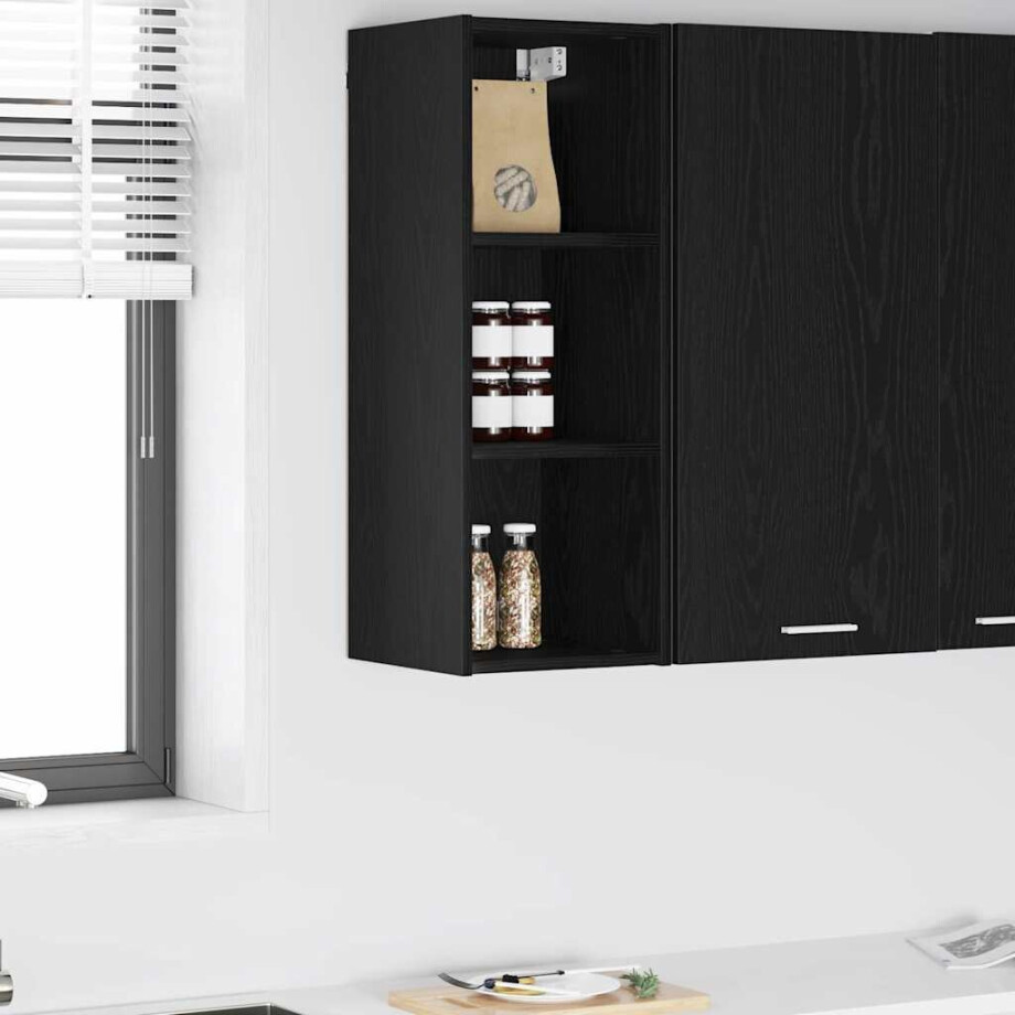 vidaXL Hangkast met opslag Zwart Eiken 30 x 29,5 x 80 cm Bewerkt hout afbeelding 1