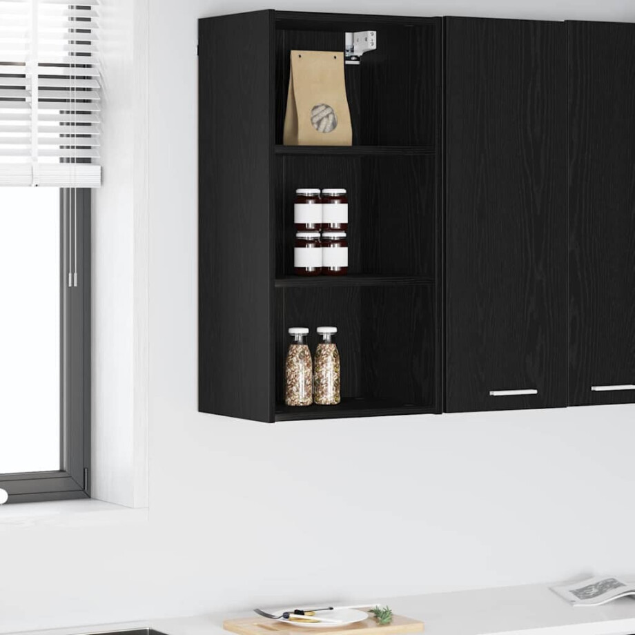 vidaXL Hangkast met opslag Zwart Eiken 40 x 29,5 x 80 cm Bewerkt hout vidaXL Hangkast met opslag Zwart Eiken 40 x 29,5 x 80 cm Bewerkt hout afbeelding 1