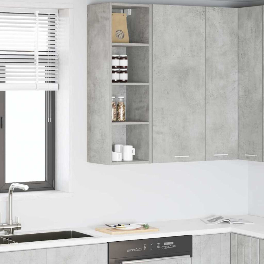 vidaXL Hangkast met opslag Beton Grijs 30 x 29,5 x 100 cm Bewerkt hout afbeelding 1
