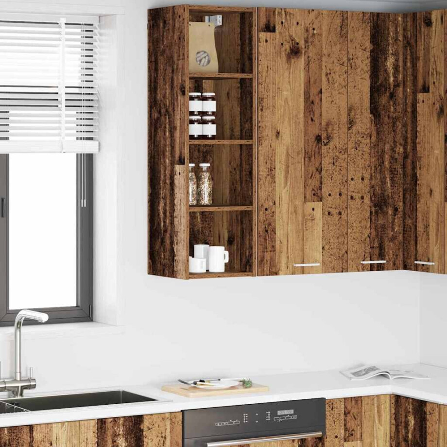 vidaXL Hangkast met opslag Oudhout 30 x 29,5 x 100 cm Bewerkt hout afbeelding 1